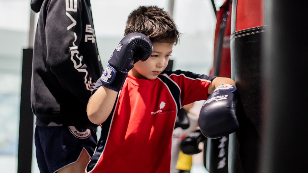 muay thai boy heavy bag drills