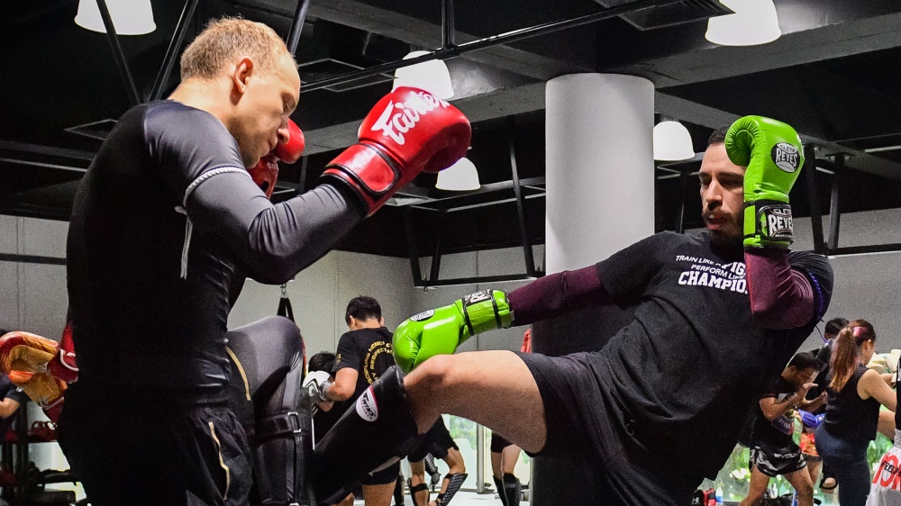 students in muay thai sparring seminar