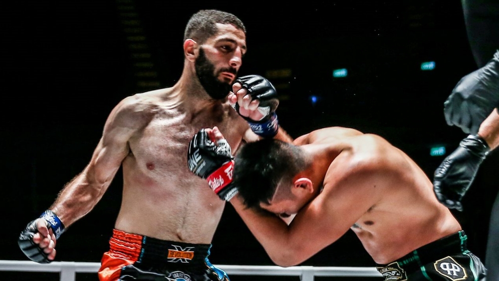 Yurik Davytan striking within the rules of a ONE Championship Muay Thai bout.